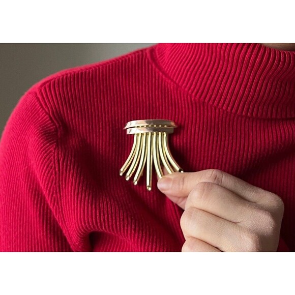 Vtg signed monet pin gold plated statement brooch maximalist ornate organ scarf - Picture 3 of 4